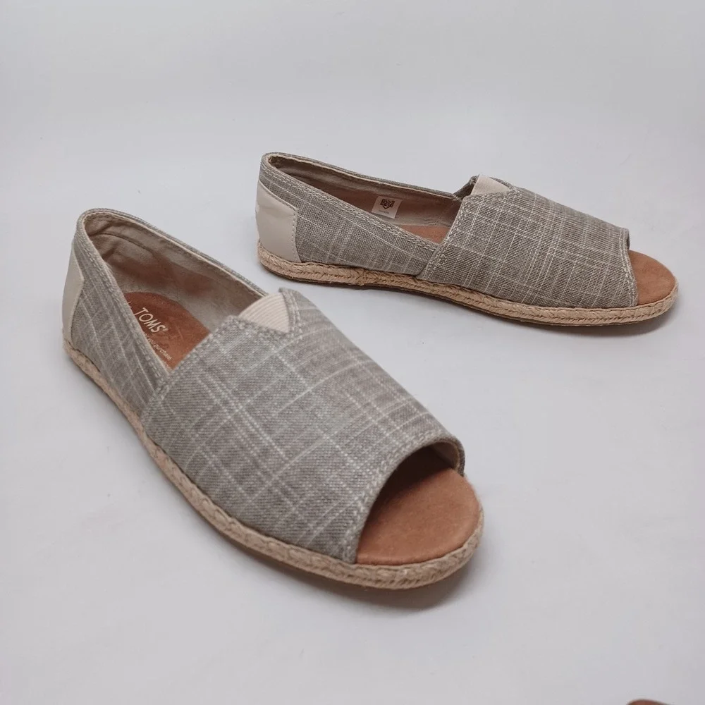 TOMS Womens Linen Grid Open Toe Alpargata Espadrille Slip On Shoes Size 7.5
